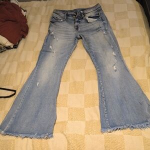 KanCan Light Blue Distressed Super Flare Jeans